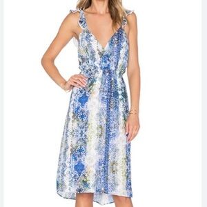 Tularosa Blue Multi Print Lace Trim Scallop Strap Dress Size Medium